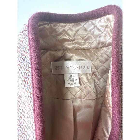 Petite Sophisticate Wool Blend Red & White Pattern Blazer Jacket Size 0 - Picture 10 of 15